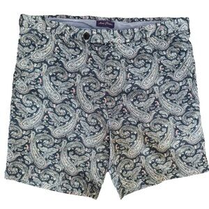 Alan Flusser Blue Paisley Linen Cotton Preppy Casual Chino Golf Shorts Men’s 38